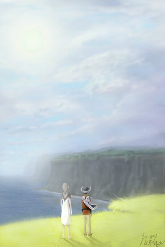 Two figures on a cliffside