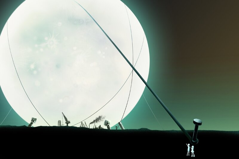 Two figures on a giant planet