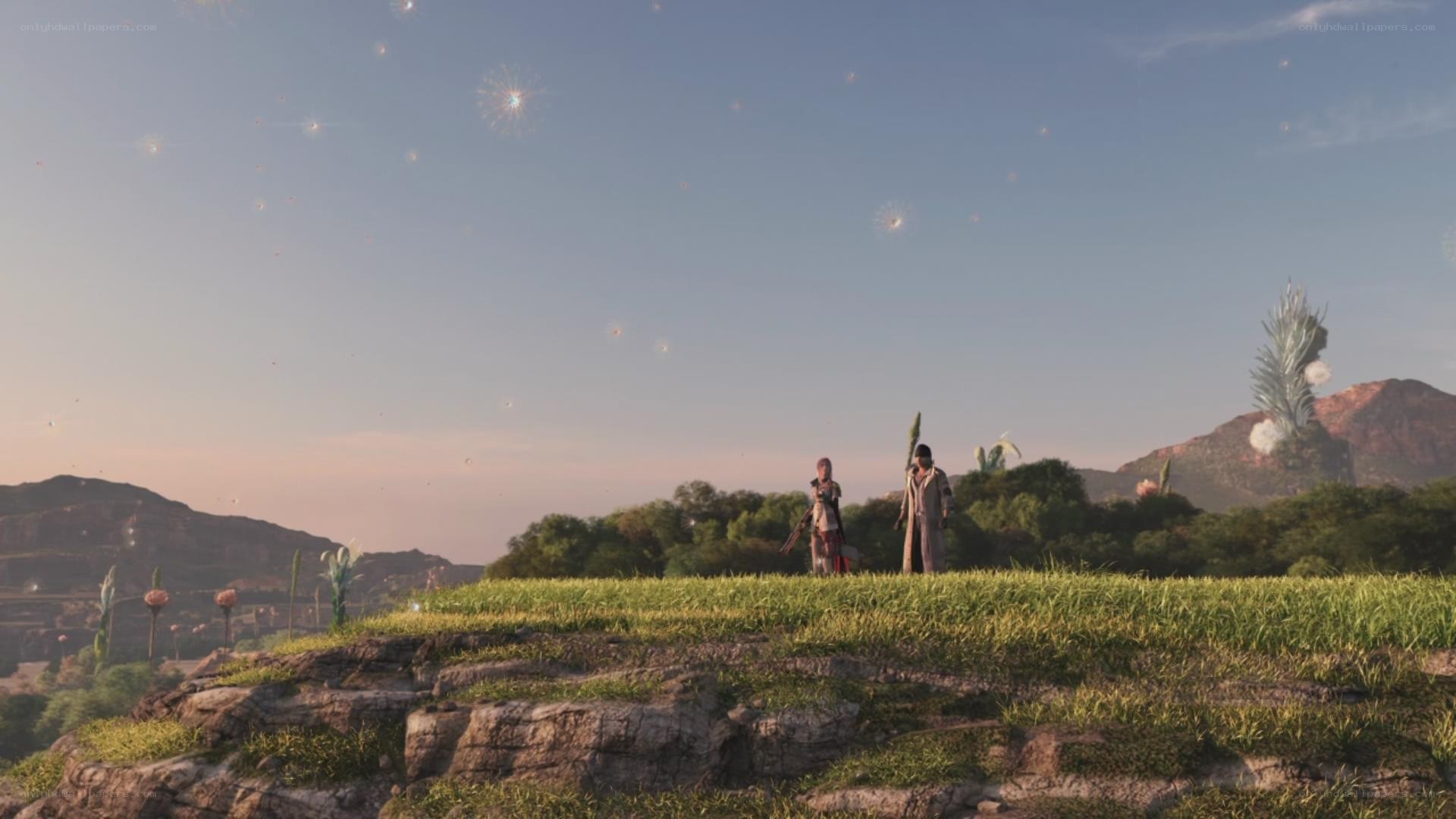 Two figures on a grassy hill