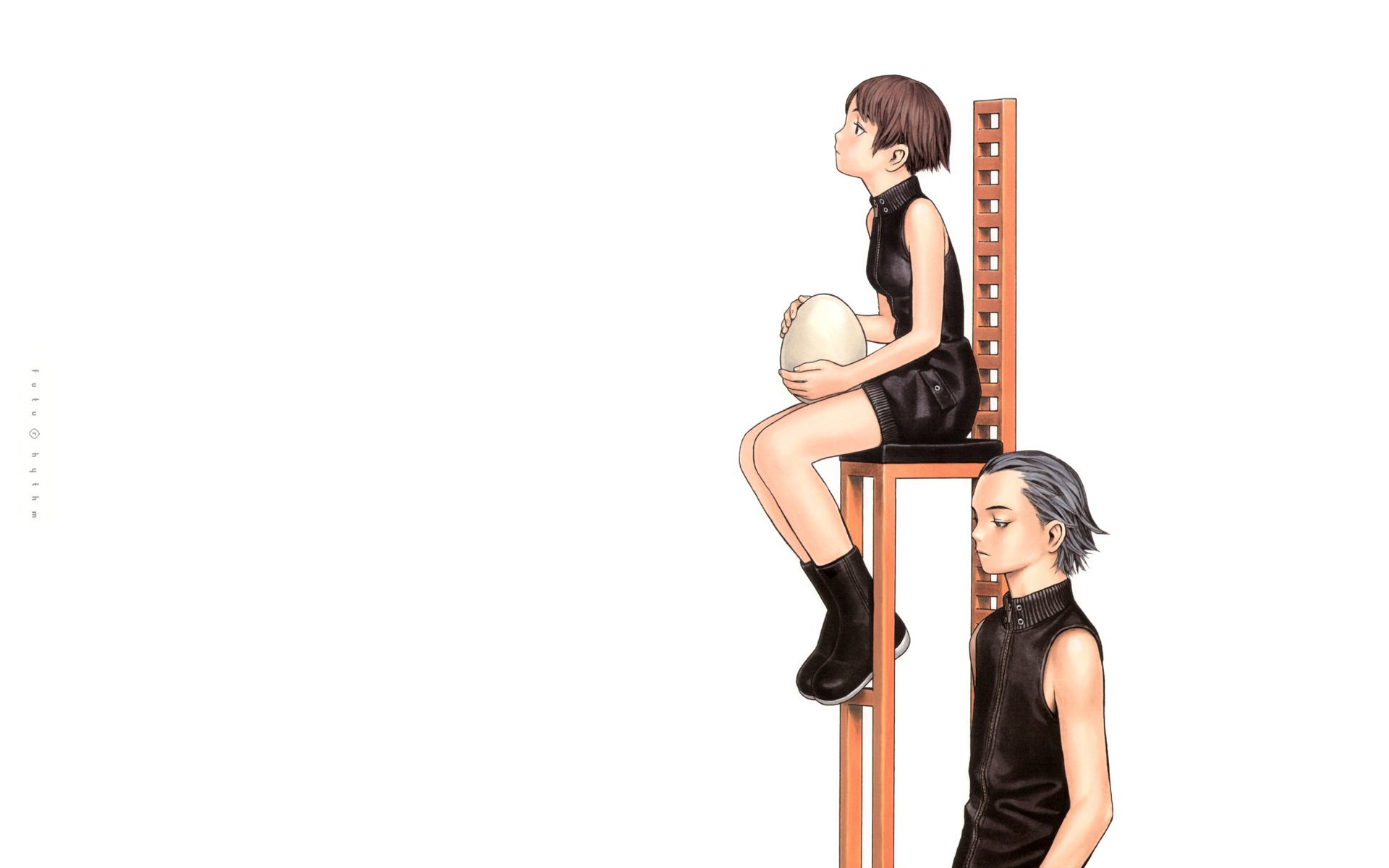 Two figures on a high chair