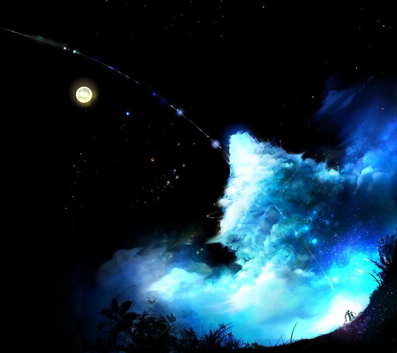 Two Figures on a Hill — Blue, Dramatic, Night