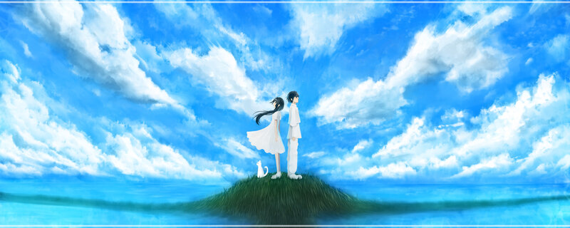 Two Figures on a Hill — Blue
