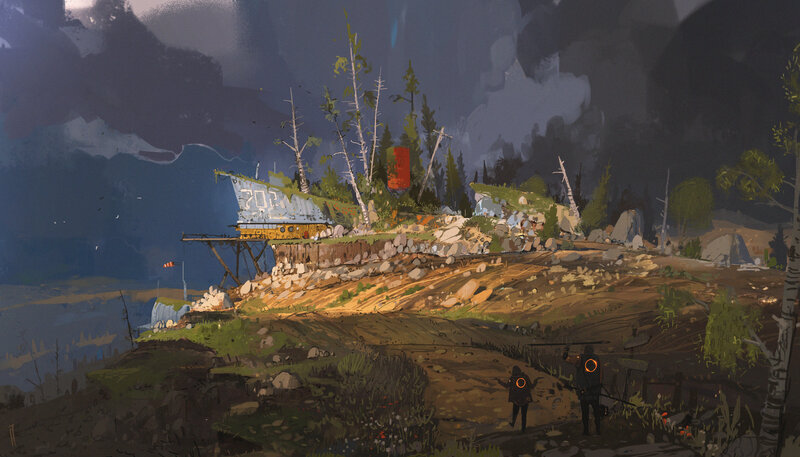 Two Figures on a Hill — Green, Dramatic, Night