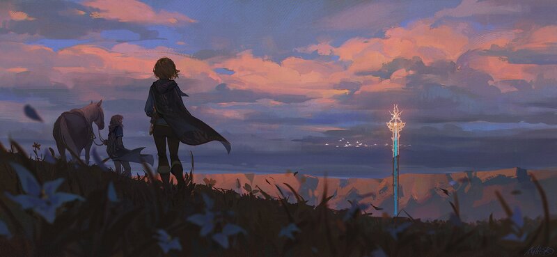 Two Figures on a Hill — Purple, Serene, Sunset