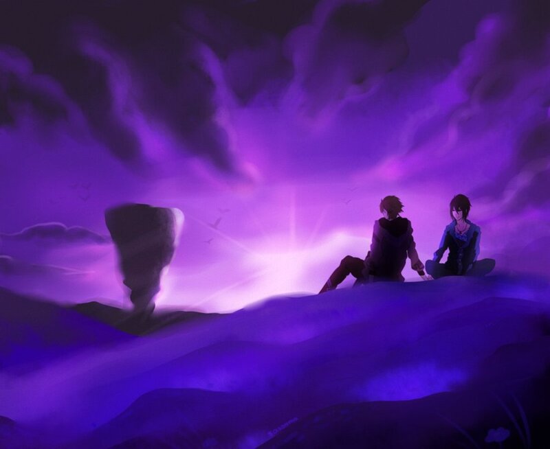 Two Figures on a Hill — Purple