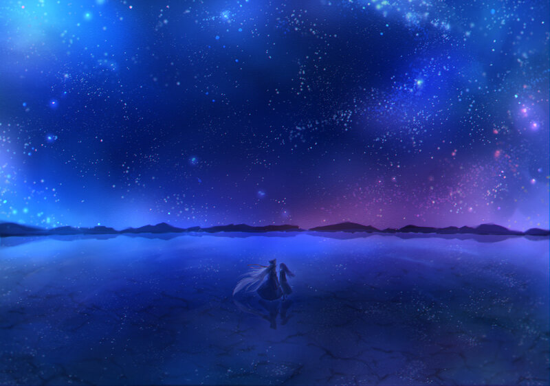 Two Figures on a Lake — Blue