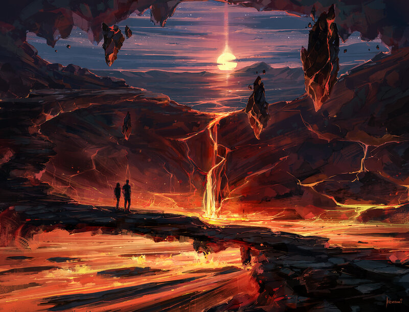 Two Figures on a Lava Field