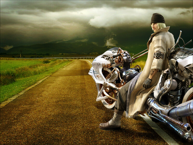 Two Figures on a Motorcycle
