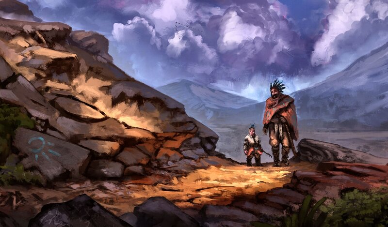 Two Figures on a Path — Blue