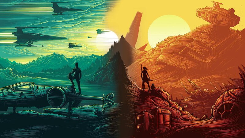 Two Figures on a Planet — Green, Dramatic