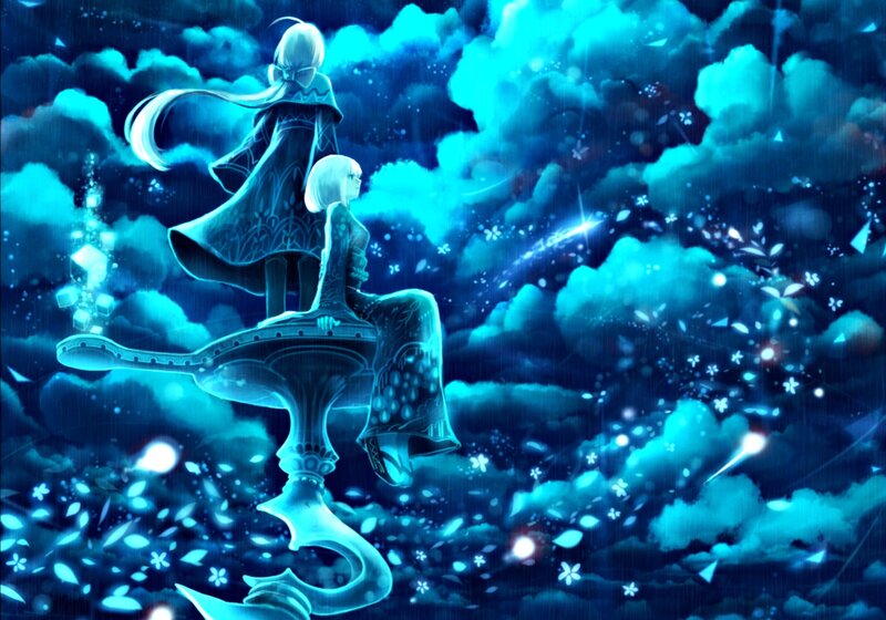 Two Figures on a Platform — Blue, Dreamy