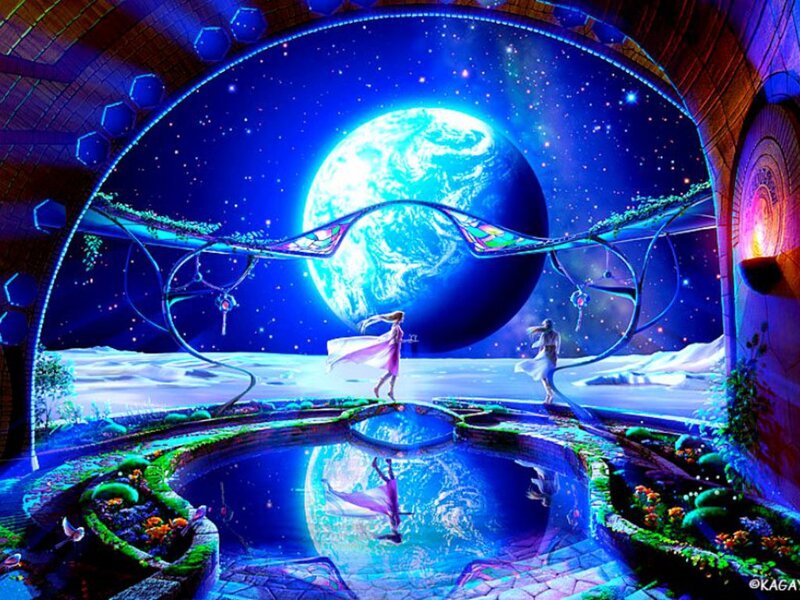 Two Figures on a Platform — Blue, Fantasy