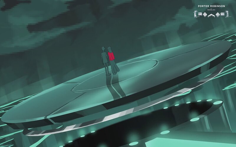 Two Figures on a Platform — Teal