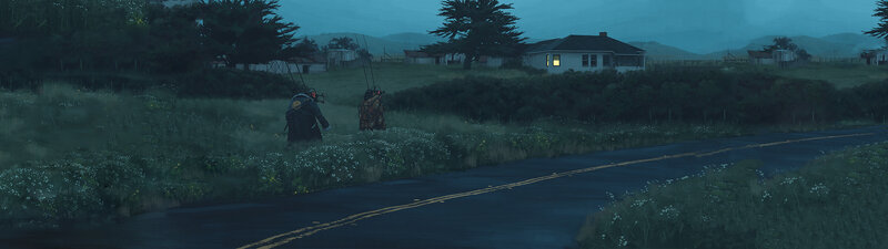 Two Figures on a Road — Blue