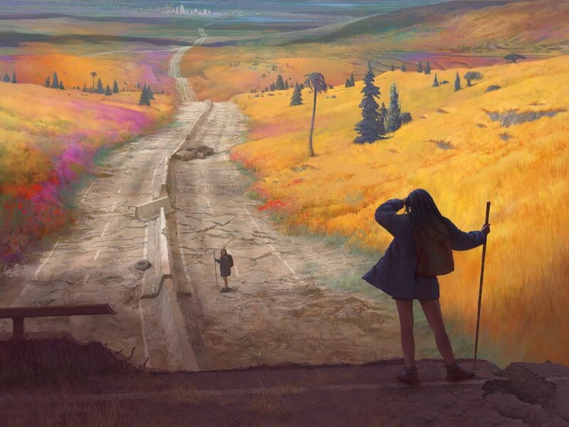 Two Figures on a Road — Yellow