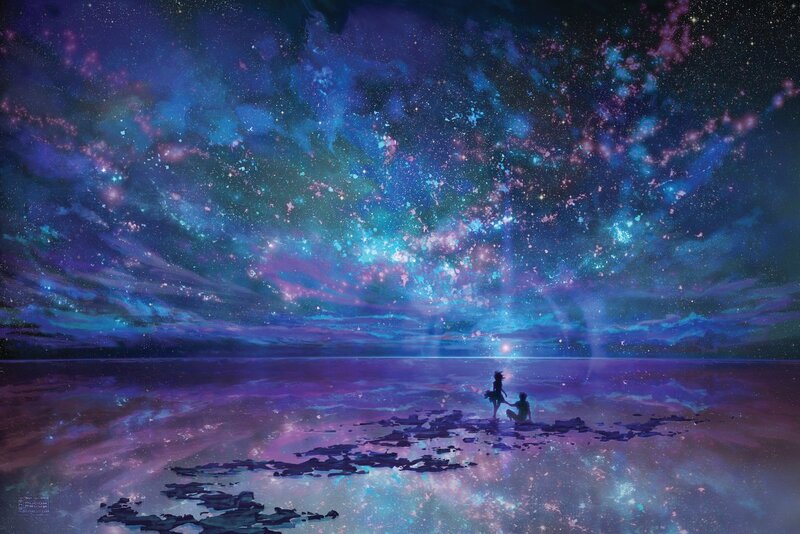 Two Figures on a Shore — Purple, Serene