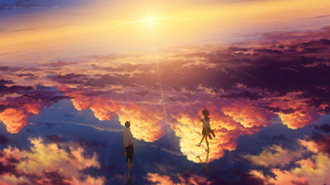 Two figures on a sky bridge