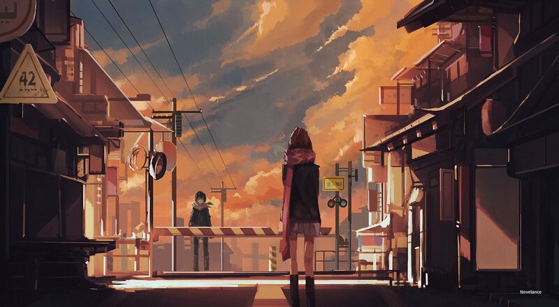 Two Figures on a Street — Orange