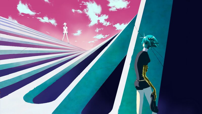 Two Figures on a Striped Path