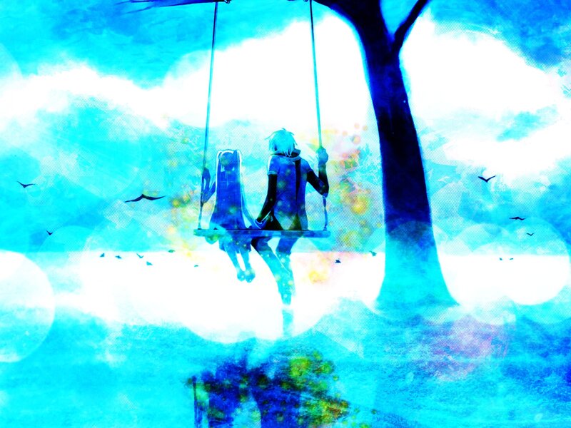 Two Figures on a Swing — Blue, Serene
