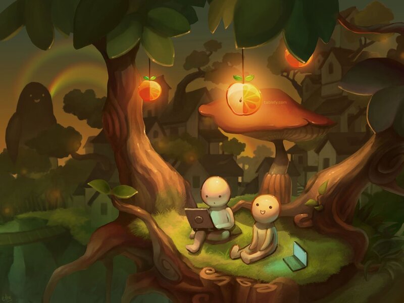 Two figures on a tree branch