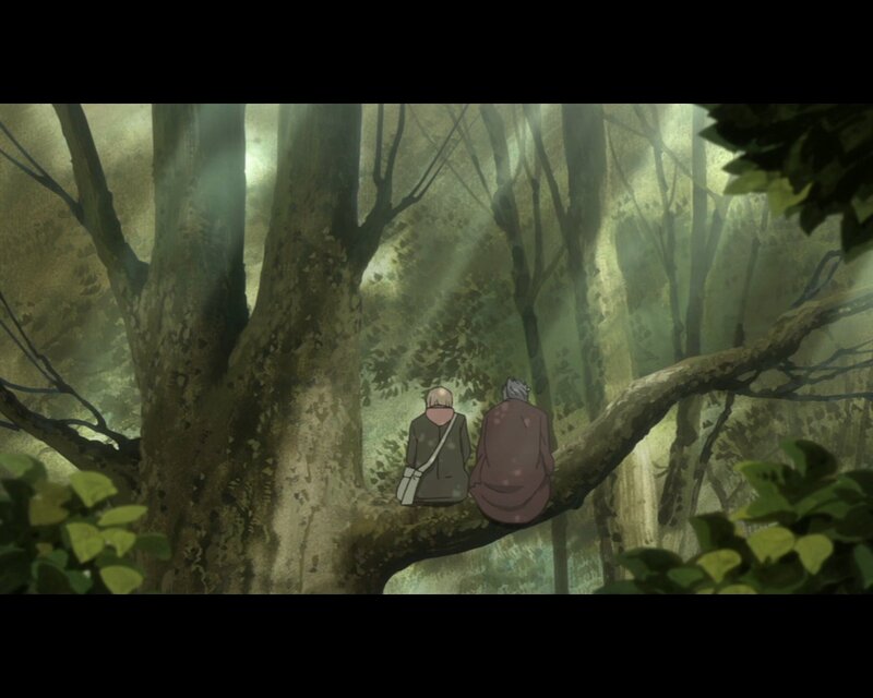 Two figures on a tree branch