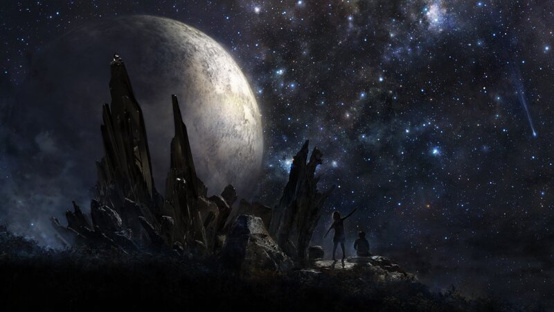 Two Figures on Alien Planet — Black