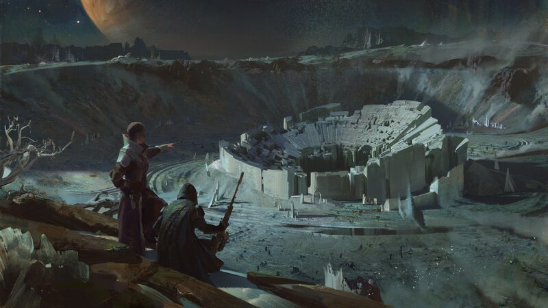 Two Figures on Alien Planet — Gray, Dramatic