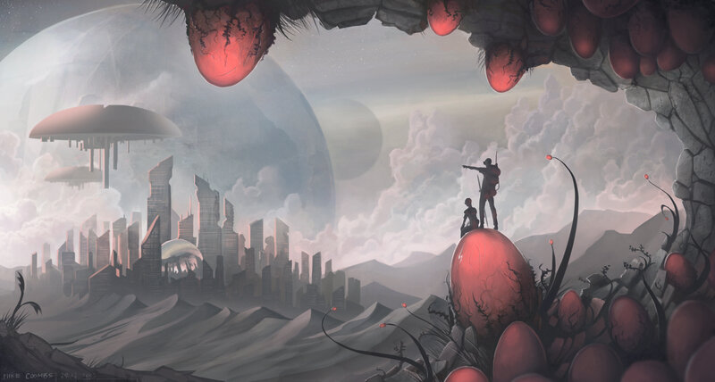 Two Figures on Alien Planet — Gray