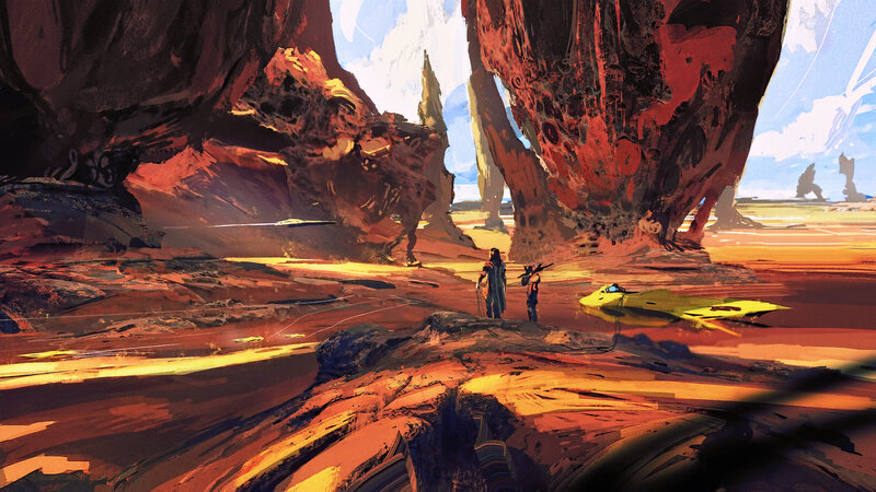Two Figures on Alien Planet — Red