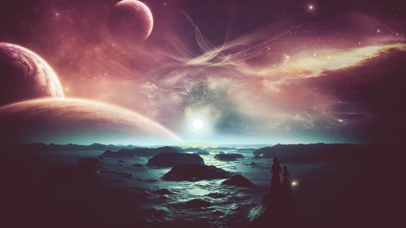 Two Figures on Alien Shore — Purple