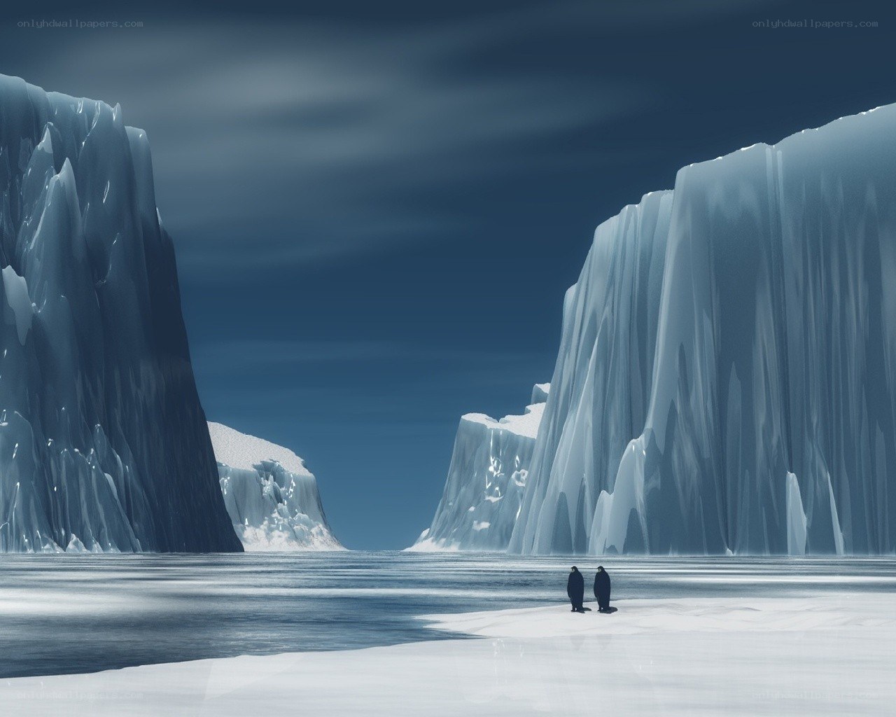 Two figures on an icy plain