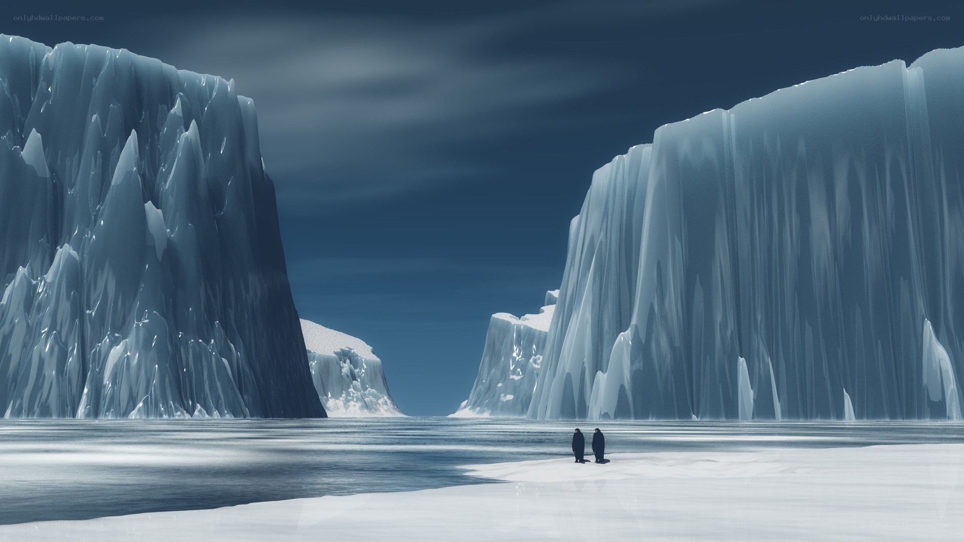 Two figures on an icy plain