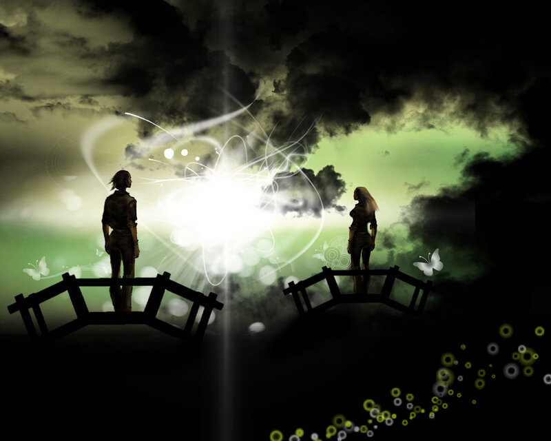 two figures on bridges at night