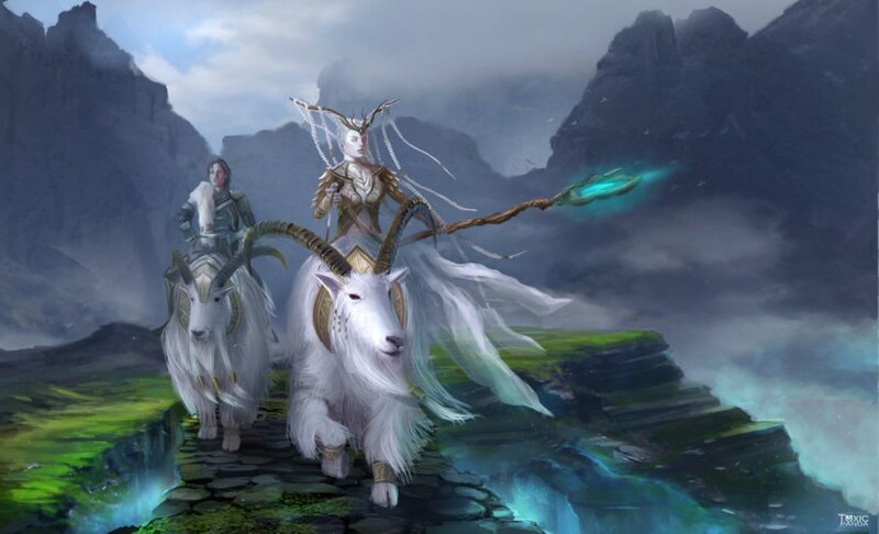 Two Figures on Goat Mounts