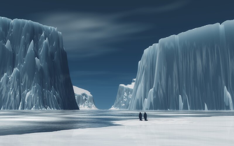 Two Figures on Ice — Blue, Cold