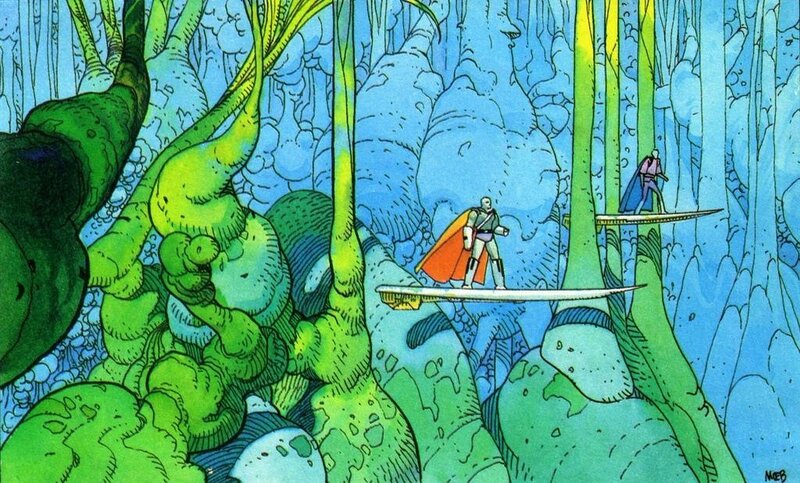 Two Figures on Platforms — Green