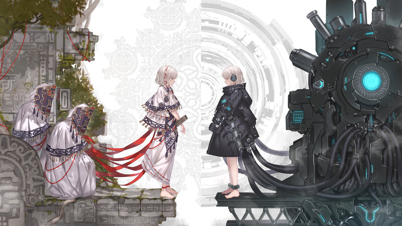 Two Figures on Platforms