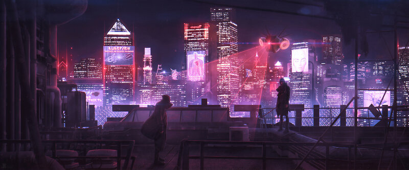 Two Figures on Rooftop