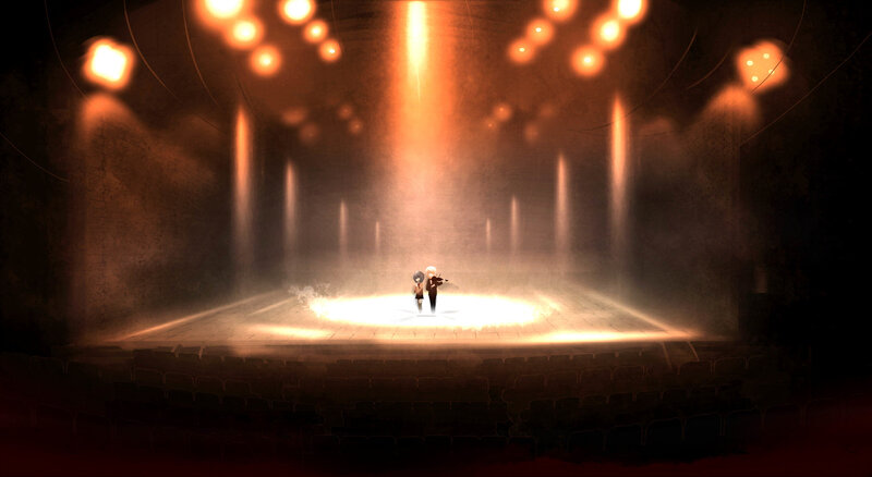 Two Figures on Stage — Orange