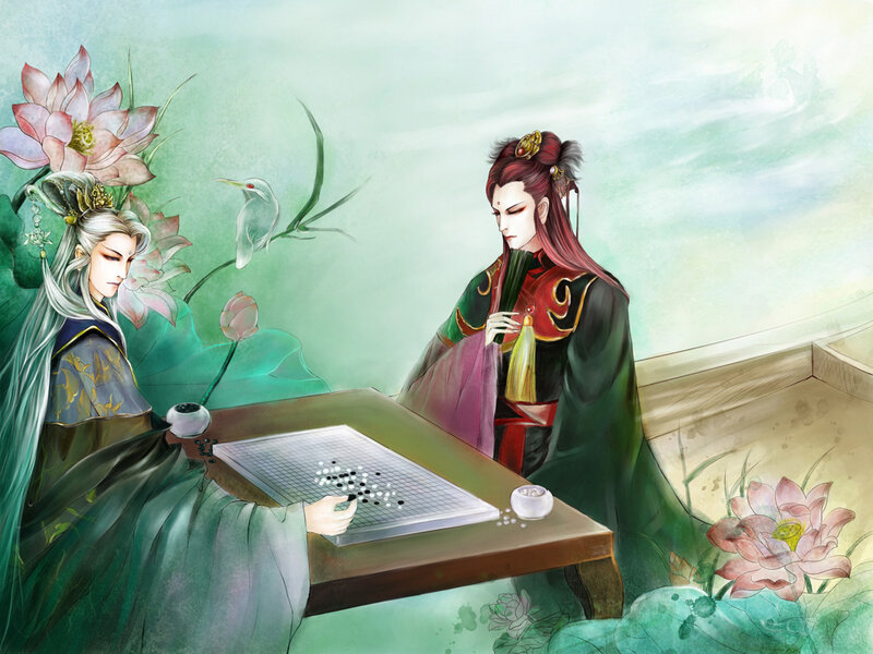 Two Figures Playing Go