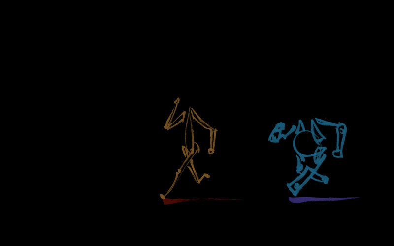 Two Figures Running — Black, Dynamic