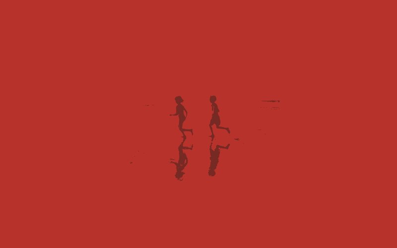 two figures running on red