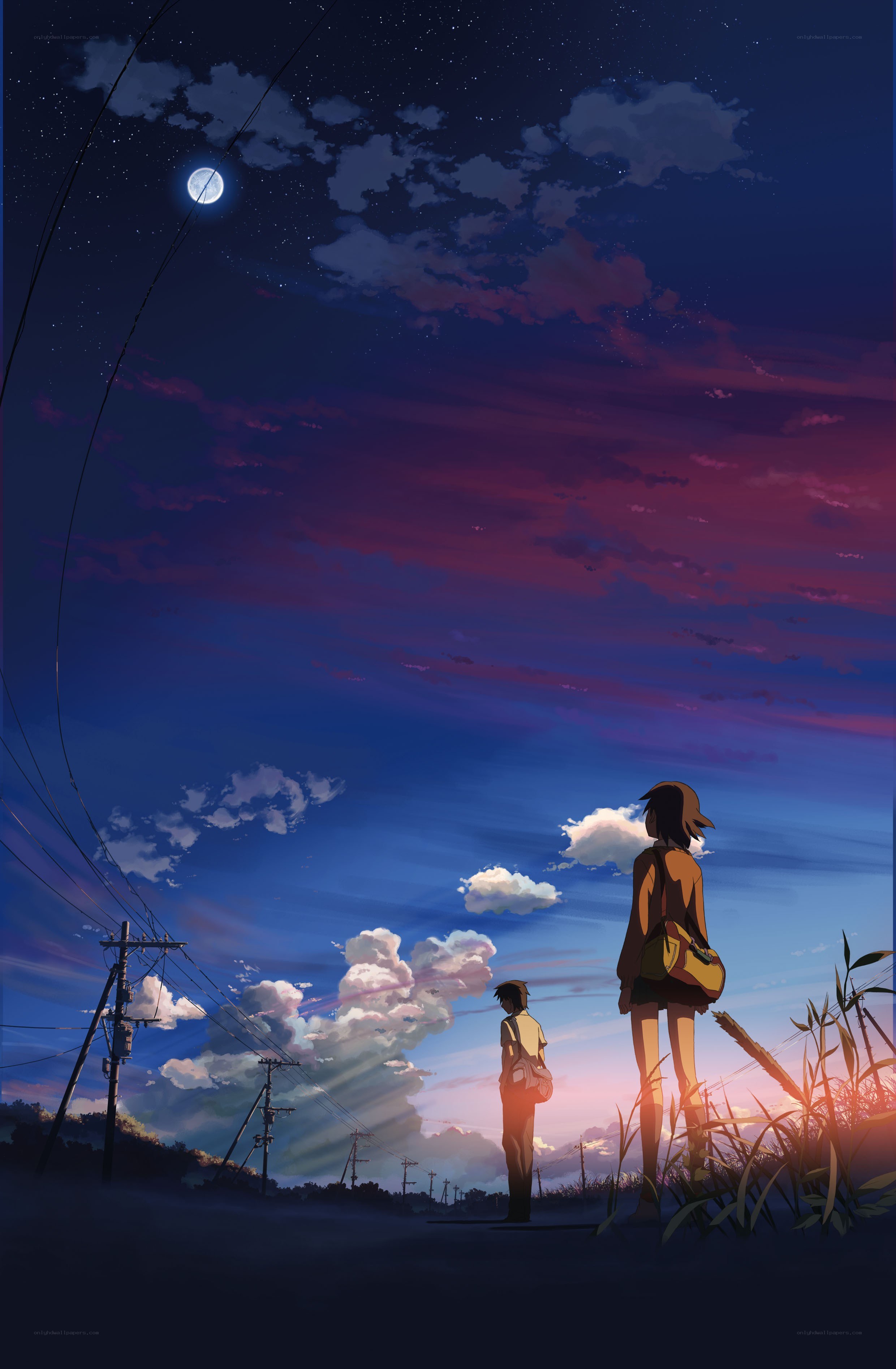 Two figures under a starry sky