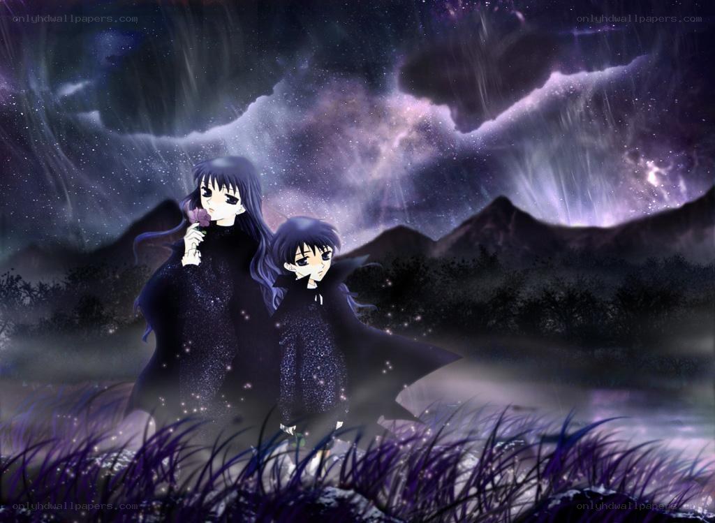 Two figures under a starry sky