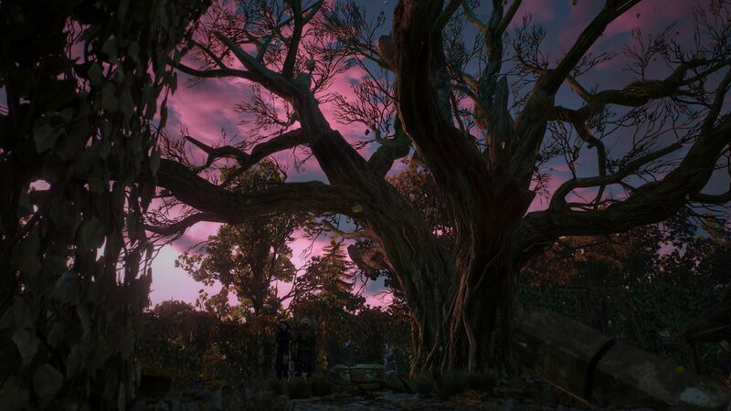 Two Figures under a Tree — Purple, Dramatic