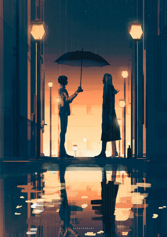 Two Figures under an Umbrella