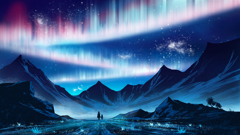 Two Figures under Aurora