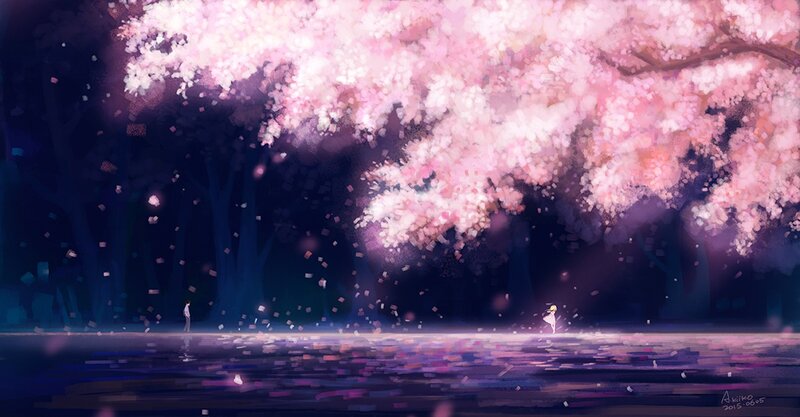 Two Figures under Cherry Blossoms