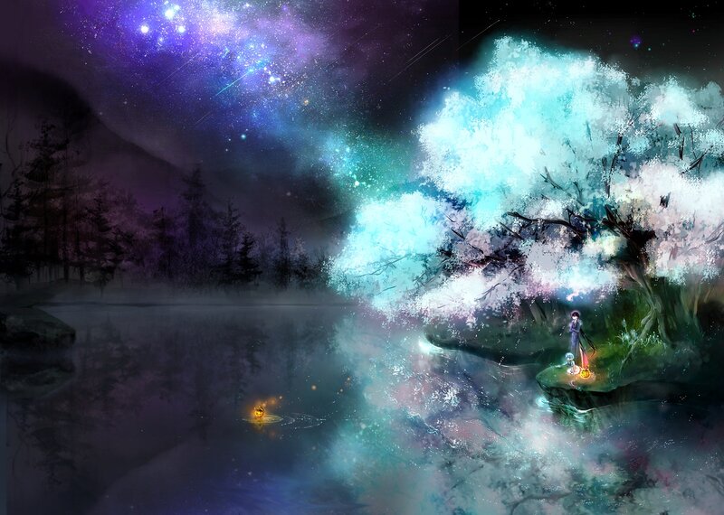 Two Figures under Glowing Tree